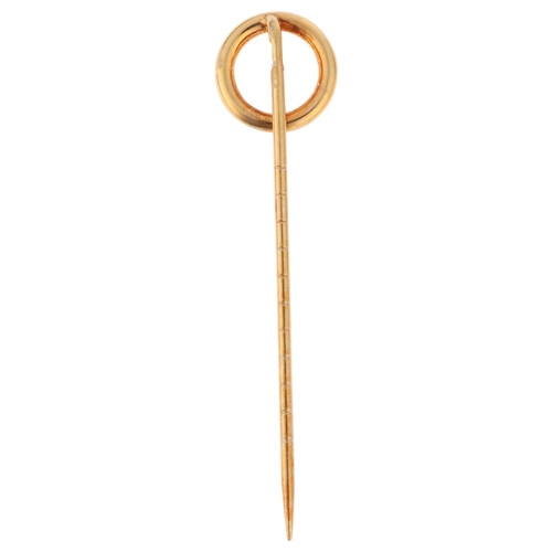 1231 - A 14ct gold hoop stickpin, hoop 9.2mm, overall 39.5mm, 0.6g