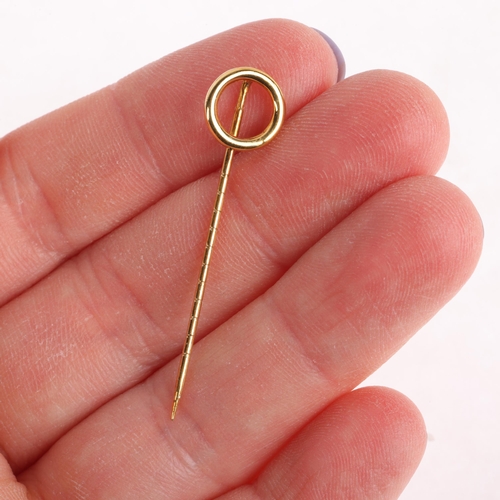 1231 - A 14ct gold hoop stickpin, hoop 9.2mm, overall 39.5mm, 0.6g