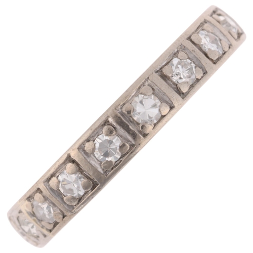 1233 - An Art Deco 18ct white gold diamond full eternity band ring, set with single-cut diamonds, total dia... 