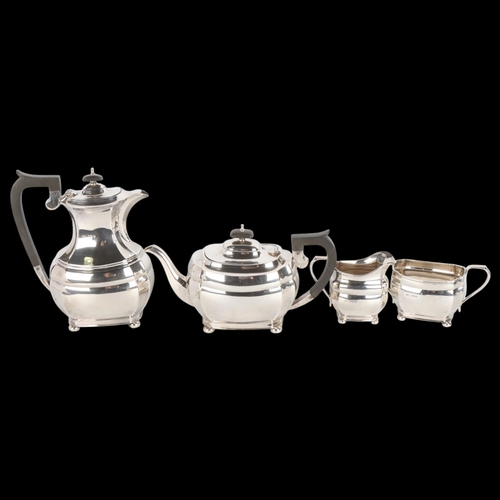 1765 - A George VI silver 4-piece tea set, William Bush & Sons Ltd, Sheffield 1944, comprising hot water ju... 