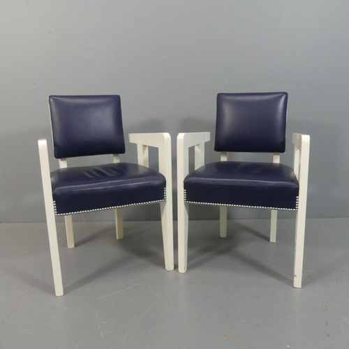 ANDRÉ SORNAY - A pair of mid-century French Art Deco design armchairs with later painted finish and leather upholstery.