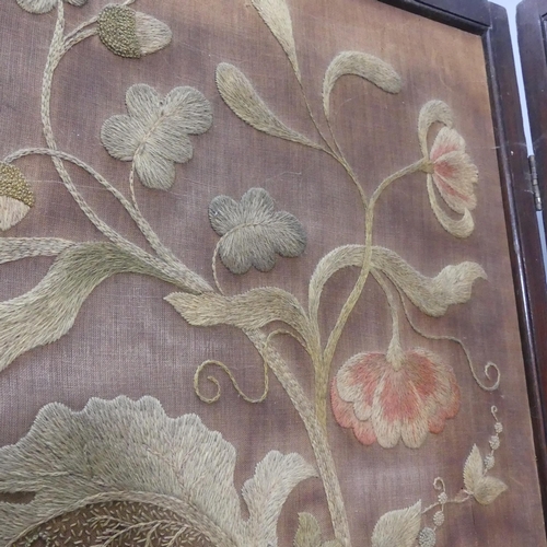 2047 - A 19th century oak-framed four-fold room divider screen, with William Morris design fabric panels, i... 