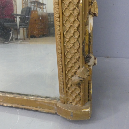 2064 - A large and impressive 19th century French over-mantle mirror, with ornate arch-top gilt-gesso frame... 