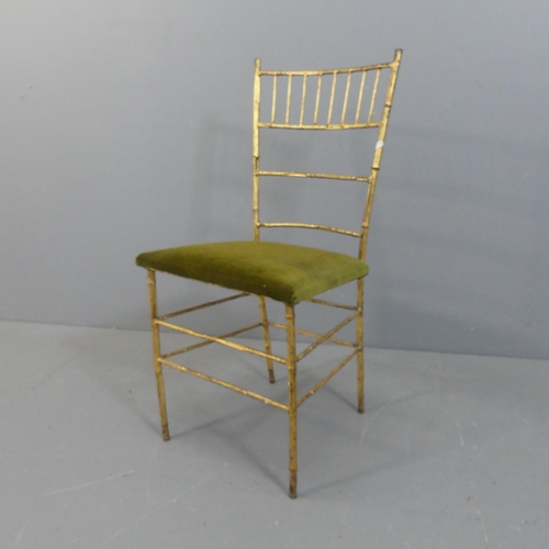 2070 - An Italian gilt painted Chiavari style side chair, with cast metal base and upholstered seat.