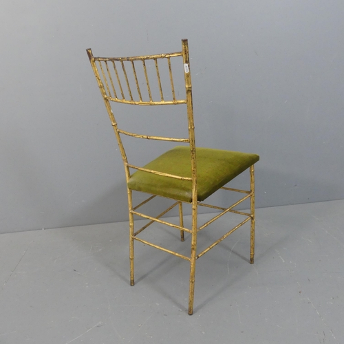 2070 - An Italian gilt painted Chiavari style side chair, with cast metal base and upholstered seat.