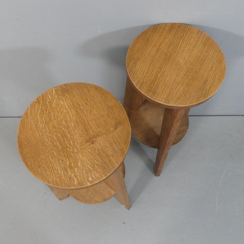 2076 - A pair of French mid-century oak high stools in the manner of Jean Prouve. Height 80cm