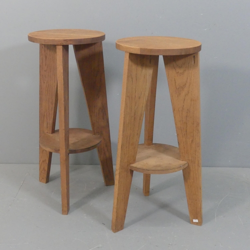 2077 - A pair of French mid-century oak high stools in the manner of Jean Prouve. Height 80cm