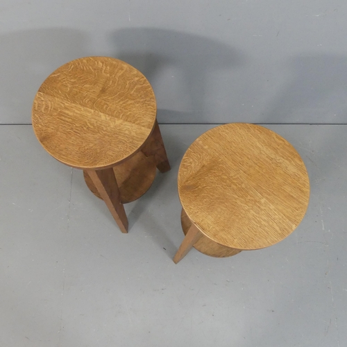 2077 - A pair of French mid-century oak high stools in the manner of Jean Prouve. Height 80cm