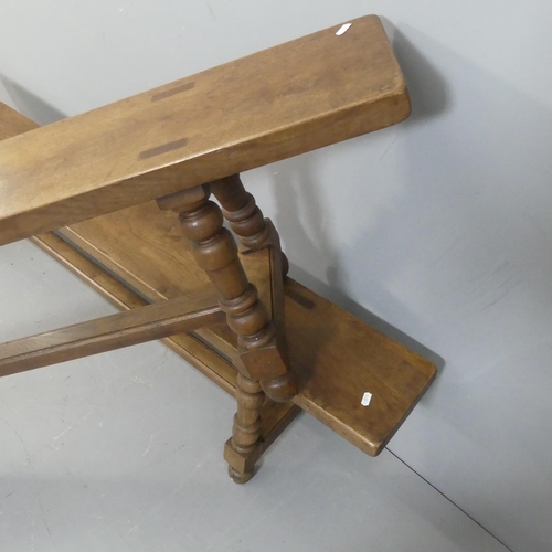 2082 - A pair of 19th century French oak benches with A-frame trestle supports. Length 200cm, height 45cm, ... 