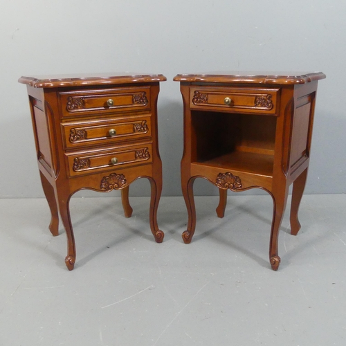 2084 - A pair of French mahogany pot cupboards, with parquetry tops and cabriole legs. Width 46cm, height 6... 