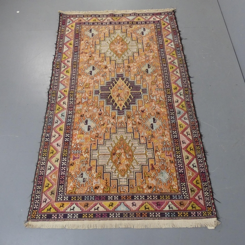 2293 - A Turkish Sumak silk and wool rug. Length 200cm , width 114cm.