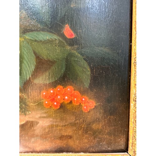 404 - George E Forster (1817 - 1896), still life strawberries and berries, oil on panel, unsigned but date... 