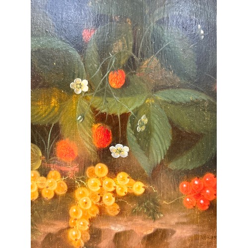 404 - George E Forster (1817 - 1896), still life strawberries and berries, oil on panel, unsigned but date... 