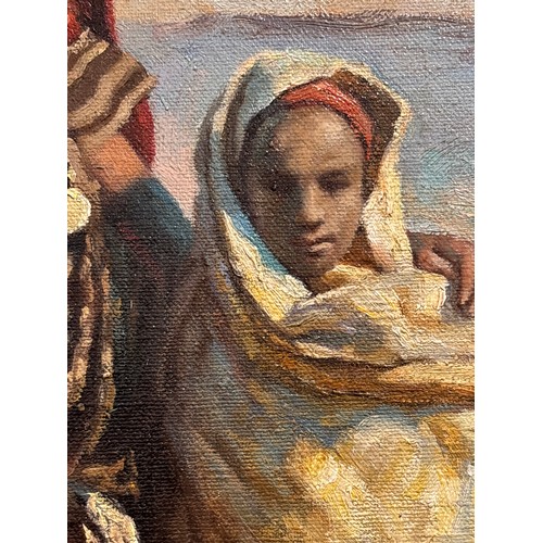 447 - A. Etyka, Arabian woman and child, oil on board, signed, 50cm x 37cm, framed