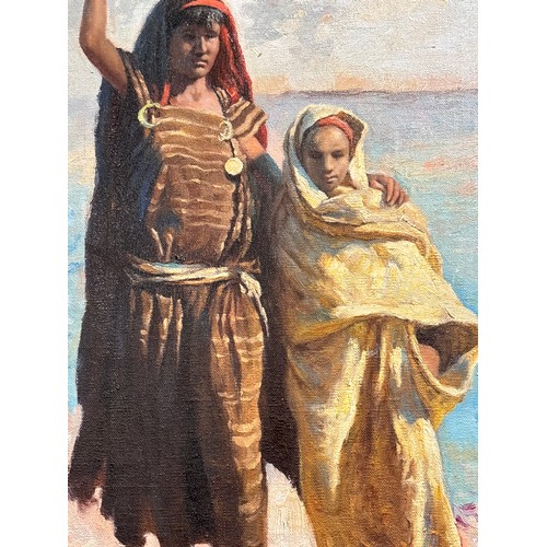 447 - A. Etyka, Arabian woman and child, oil on board, signed, 50cm x 37cm, framed