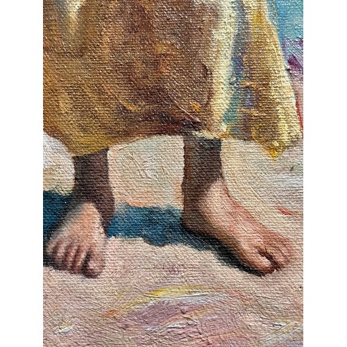 447 - A. Etyka, Arabian woman and child, oil on board, signed, 50cm x 37cm, framed