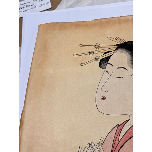 563 - 3 Japanese woodblock prints, including Autagawa Hiroshige, Utamaro, and Katsushika, largest 39cm x 2... 