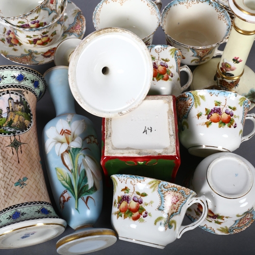 309 - Victorian porcelain teaware, candlesticks with painted and gilded decoration, 16cm, Worcester vase a... 