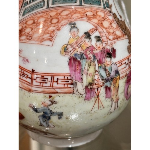 75 - A Chinese porcelain sparrow beak jug, with painted and gilded court scenes, height 10.5cm