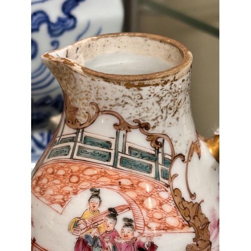 75 - A Chinese porcelain sparrow beak jug, with painted and gilded court scenes, height 10.5cm