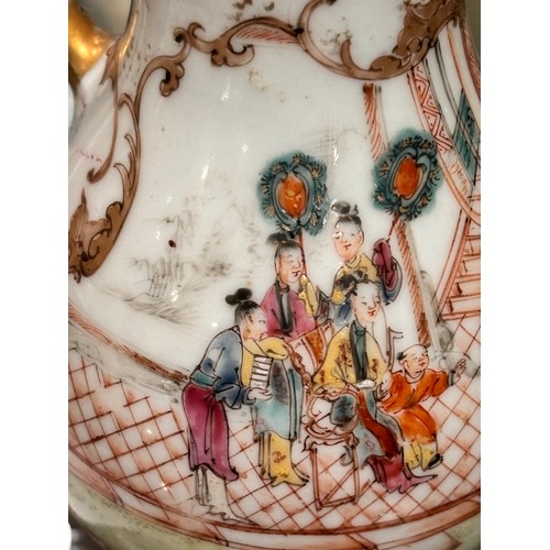 75 - A Chinese porcelain sparrow beak jug, with painted and gilded court scenes, height 10.5cm