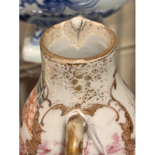 75 - A Chinese porcelain sparrow beak jug, with painted and gilded court scenes, height 10.5cm