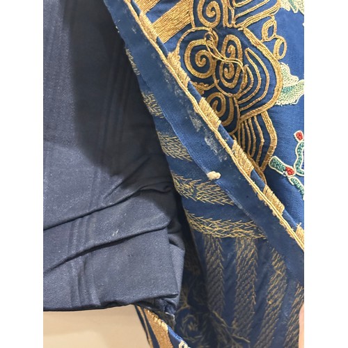 39 - A fine quality 19th century Chinese court robe, dark blue silk ground with gold thread hand embroide... 