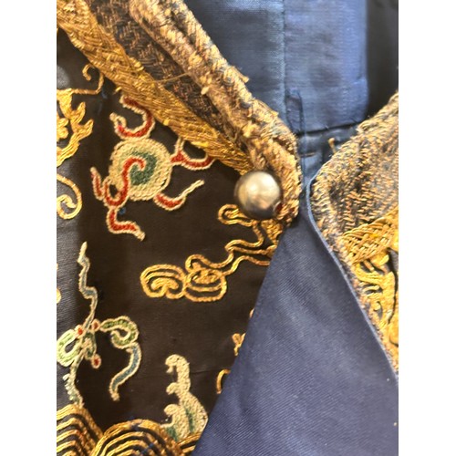 39 - A fine quality 19th century Chinese court robe, dark blue silk ground with gold thread hand embroide... 