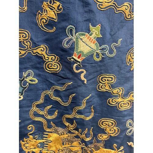 39 - A fine quality 19th century Chinese court robe, dark blue silk ground with gold thread hand embroide... 