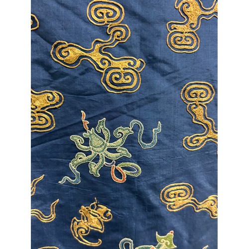 39 - A fine quality 19th century Chinese court robe, dark blue silk ground with gold thread hand embroide... 