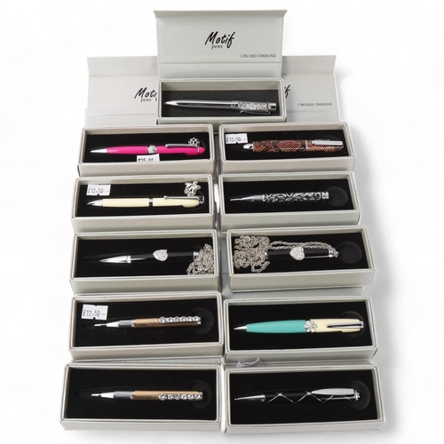 710 - 11 Motif ballpoint metal bodied pens, various designs and colours, all in original boxes