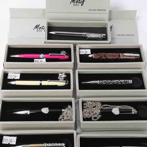 710 - 11 Motif ballpoint metal bodied pens, various designs and colours, all in original boxes