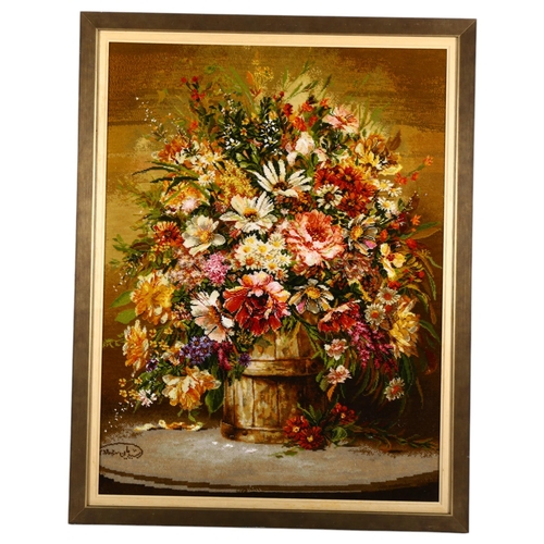 784 - An Iranian wall art picture, depicting a spray of flowers, 77cm x 89cm