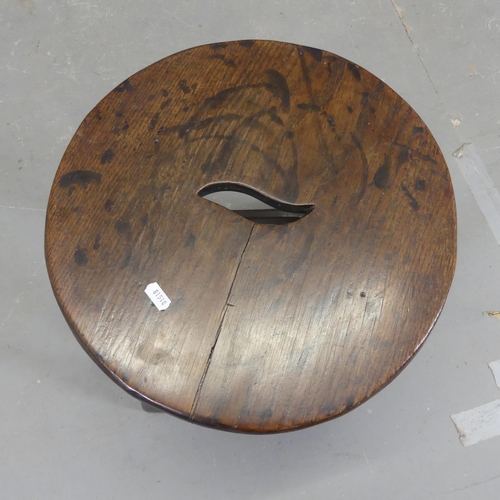 2306 - A 19th century oak joint stool with later seat. Width 33cm, height 42cm.