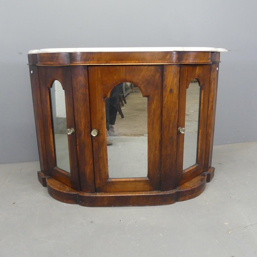 2325 - A Victorian walnut credenza, with shaped marble top and three mirrored doors. Width 123cm, height 85... 