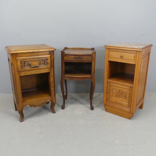 2338 - Three various French oak pot cupboards, one with marble top. Tallest, width 39cm, height 77cm, depth... 