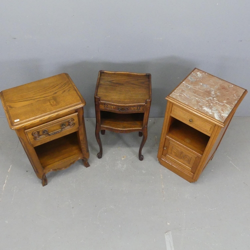 2338 - Three various French oak pot cupboards, one with marble top. Tallest, width 39cm, height 77cm, depth... 