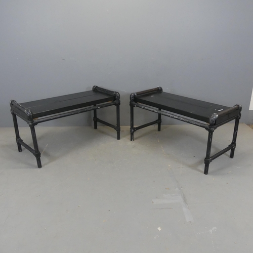 2344 - A pair of industrial style coffee tables, the painted plank tops on scaffold base. Length 100cm, hei... 