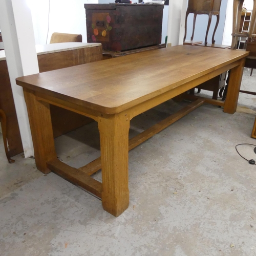 2348 - A vintage light oak plank top dining table in the manner of Terence Conran. Length 244cm, height 75c... 