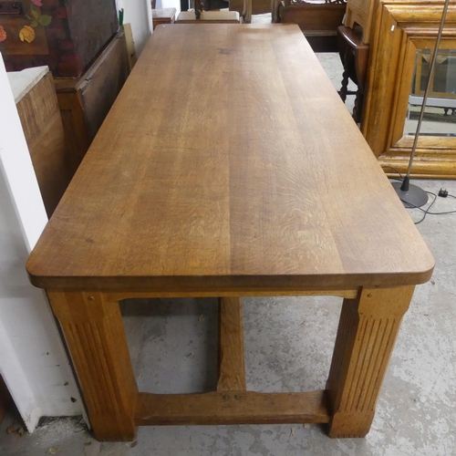 2348 - A vintage light oak plank top dining table in the manner of Terence Conran. Length 244cm, height 75c... 