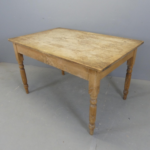 2351 - A vintage pine scrub-top farmhouse kitchen table. Length 122cm, height 73cm, width 80cm.