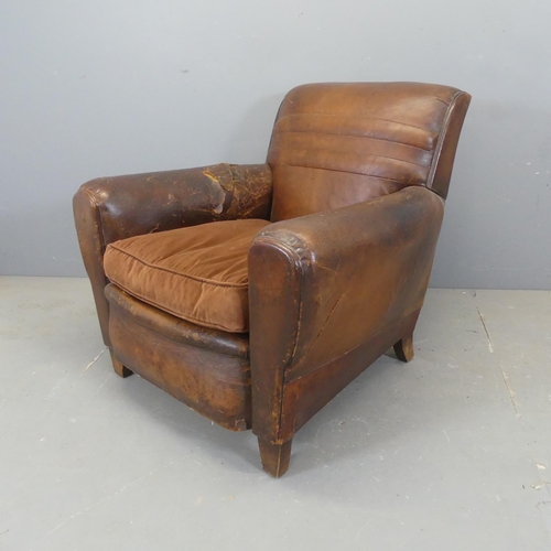 2356 - An early 20th century French leather upholstered club armchair.