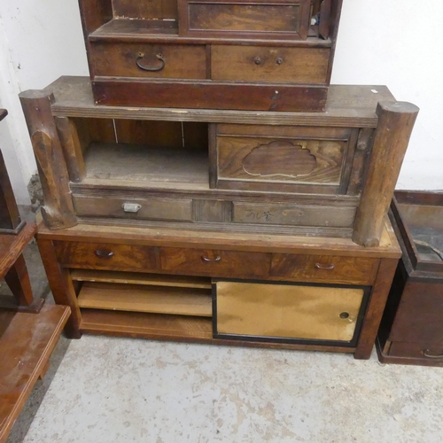 2365 - Seven pieces of Japanese furniture to include three low tables, one tabletop chest, a merchant's cab... 