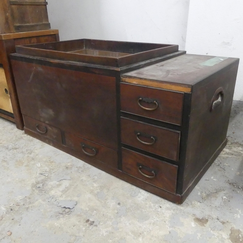 2366 - A Japanese elm Hibachi, with copper lining and five drawers. Width 86cm, height 44cm, depth 48cm.