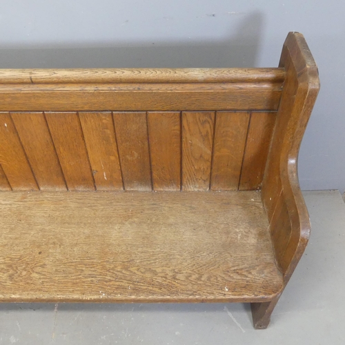 2368 - A vintage oak church pew. Length 253cm, height 90cm, depth 48cm.