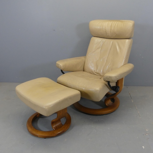 2372 - EKORNES - a vintage Pegasus leather upholstered reclining swivel lounge chair, labelled Stressless, ... 