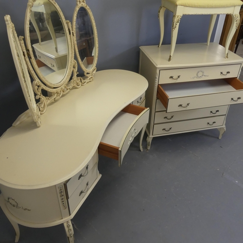 2379 - A continental style dressing table and stool, and a matching chest of five long drawers in the manne... 