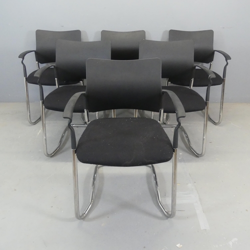 2435 - GRESHAM - a set of six modern office chairs, the upholstered and moulded plastic seat on chromed can... 