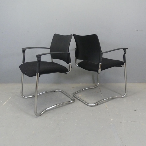 2435 - GRESHAM - a set of six modern office chairs, the upholstered and moulded plastic seat on chromed can... 