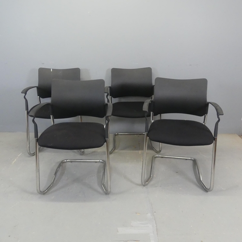 2436 - GRESHAM - a set of four modern office chairs, the upholstered and moulded plastic seat on chromed ca... 